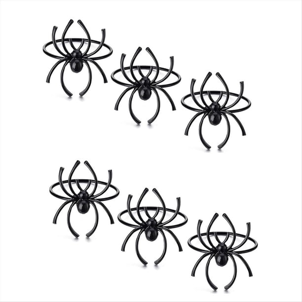 Juego de Anillos para Servilletas de Halloween Servilleta de Halloween con Forma de Araña Broche para Servilleta de Aleación de Metal Terror Negro Araña Negra