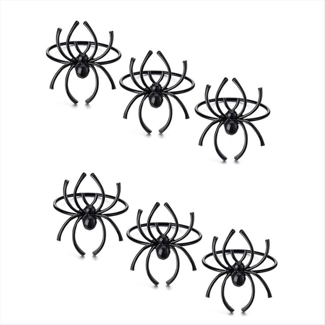Juego de Anillos para Servilletas de Halloween Servilleta de Halloween con Forma de Araña Broche para Servilleta de Aleación de Metal Terror Negro Araña Negra