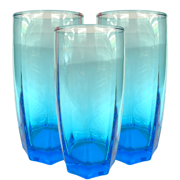 Drinking Glasses 16 oz Sky Blue 6 in Glass Tumblers 2 Pack