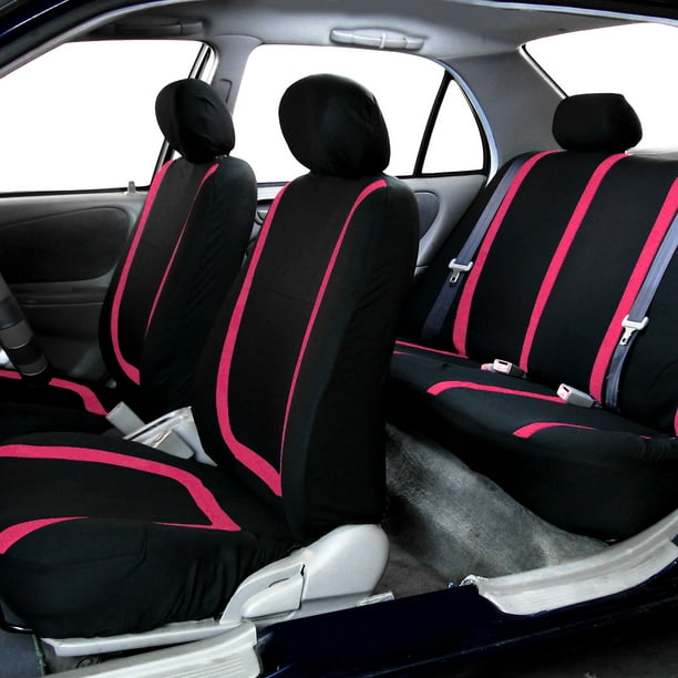 FH Group Unique Flat Cloth Car Seat Cover, Universal Pink Full Set