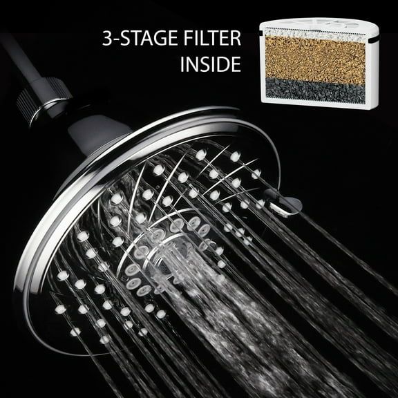 Spa Shower Head with 7 Settings Chrome Finish High Pressure Built-in Filter