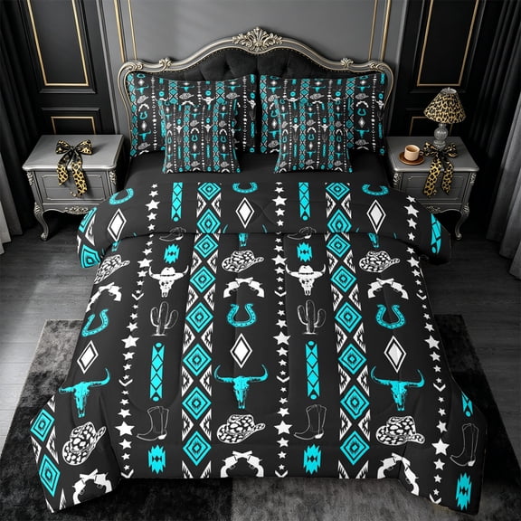 meiyoeat Vintage Geometric Rhombus Aztec 7-Piece Twin Bedding For Boys,Country Western Cowboy Farmhouse Bedding Comforter Set,Reversible