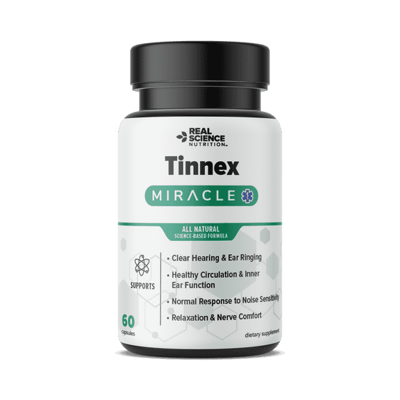 Real Science Nutrition Tinnex Miracle Inner Ear and Hearing Support Supplement with Nitric Oxide Precursors, Vitamins and Antioxidants, 60 Capsules