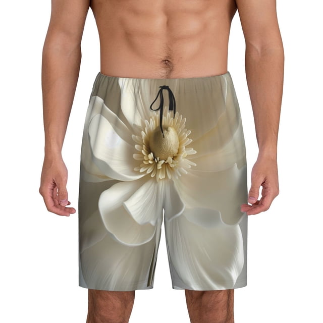 Fotbe Elegant Ivory Flower Pantalones Cortos de Pijama para Hombre, Ropa de Dormir, Pantalones de Pijama Cortos para Hombre-4X-Large