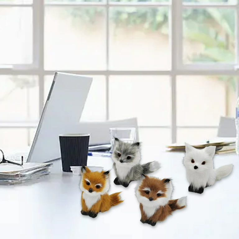 4 pcs cute small simulation fox toys plastic&fur standing fox dolls 16x12cm