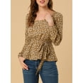 thumbnail image 5 of INSPIRE CHIC Women's Floral Long Sleeve Square Neck Peplum Blouse with Belt XS Yellow, 5 of 7