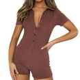 thumbnail image 2 of SNOWSONG Clearance! Womens Bodysuit, Womens Button Lapel Short Sleeve One-piece Shorts Sexy Slim Jumpsuit, Plus Size Bodysuit, Sexy One Piece Swimsuit, Shirts for Women 1PC Suit Brown 2XL, 2 of 6