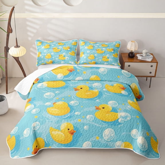 Erosebridal Cute Duck Bubble Print Twin Quilt Set for Girls Boys, Summer Cartoon Theme Twin Coverlet Set, 2 Pieces