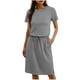 thumbnail image 3 of TaTaai Women's Round Neck Drawstring Waist Midi Dress Solid Color Casual Short Sleeve Dress Lightweight Stretchy Polyester Blend Gift, 3 of 6