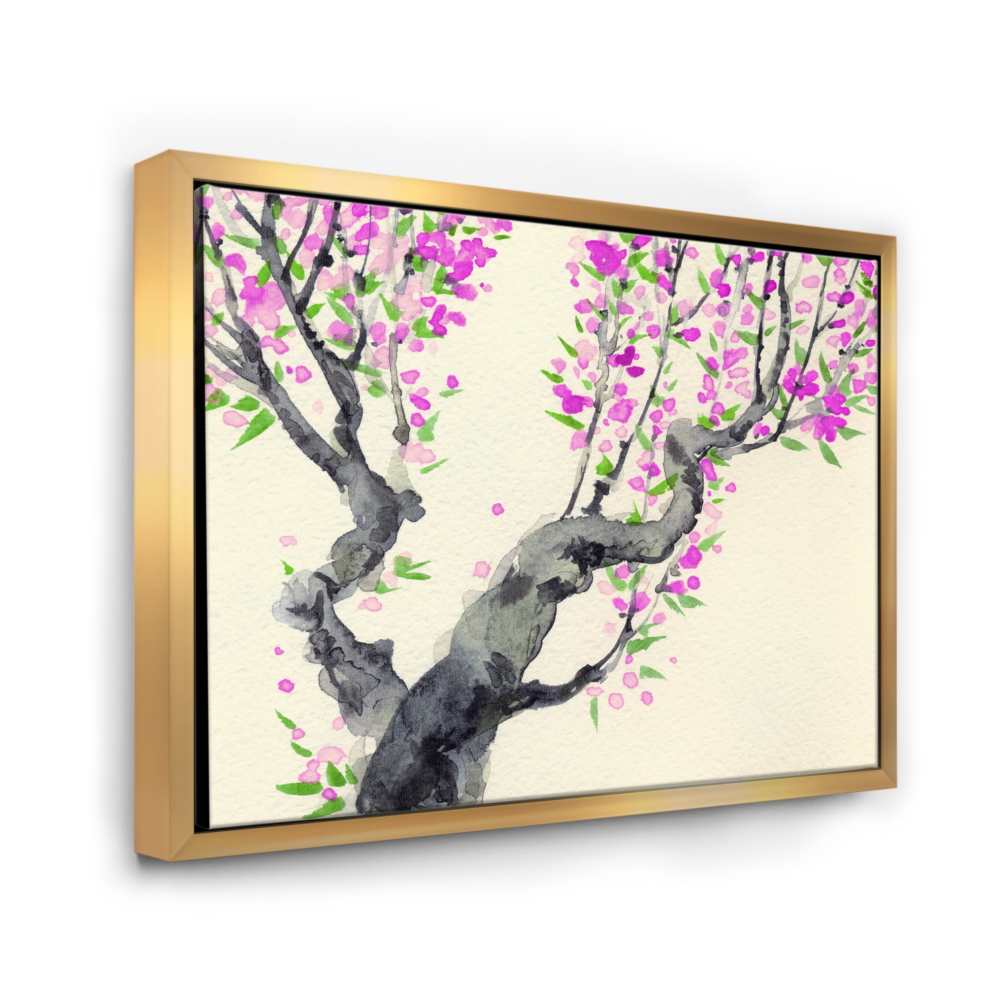 Designart 'The Japanese Tree With Purple Flowers On' Traditional Framed Canvas Wall Art Print