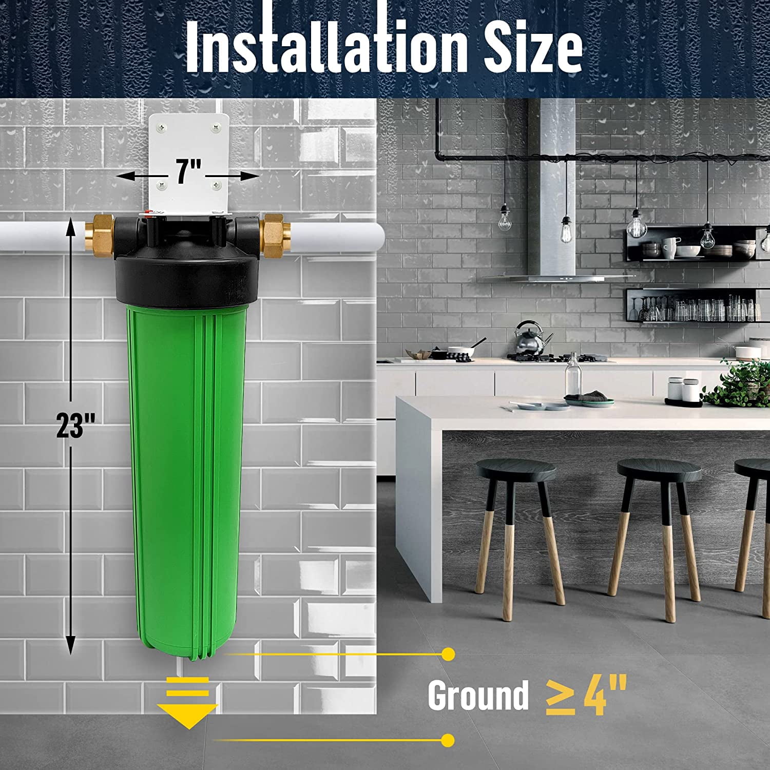 High Capacity 20 x 4.5 Whole House Filter Purifier System for Well or City Water, Presser Relief Button, 1 NPT Brass Port, Double O-ring, Meets NSF Standards & Regulations (Green, 2 Sets)