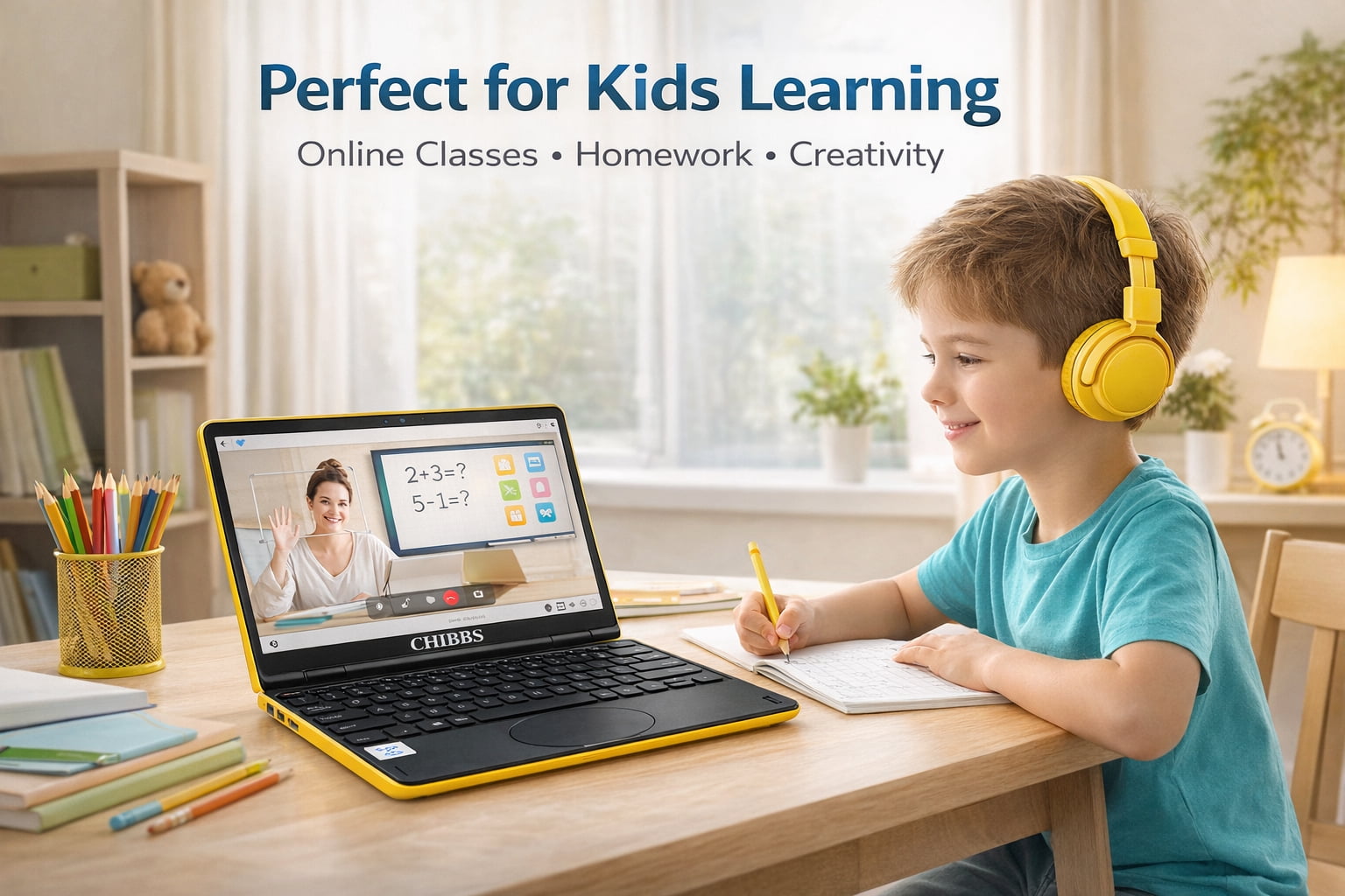 CHIBBS 11" Inch YOGA360 Touch Screen 2-in-1 Windows 11 Laptop Computer, INTEL N100, Facial Recognition, & Backlit keyboard- Yellow