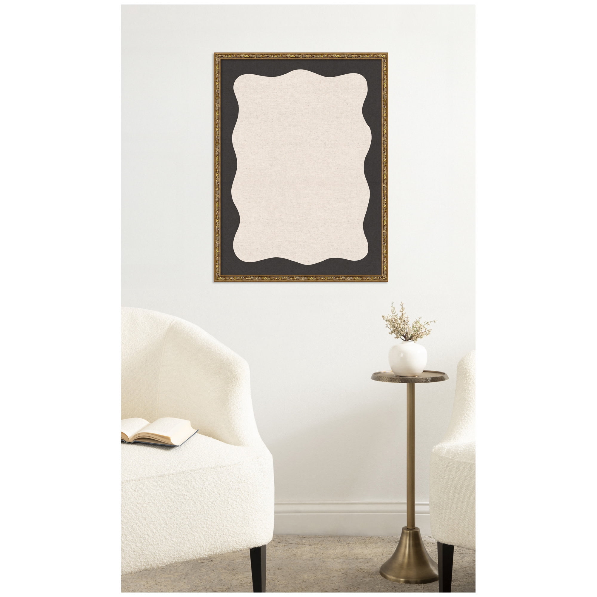 Kate and Laurel Framed Fabric Pinboard 19 x 25,  Printed Linen Decorative Bulletin Board for Use as a Vision Board or Wall Organization, Belvedere Bronze Frame