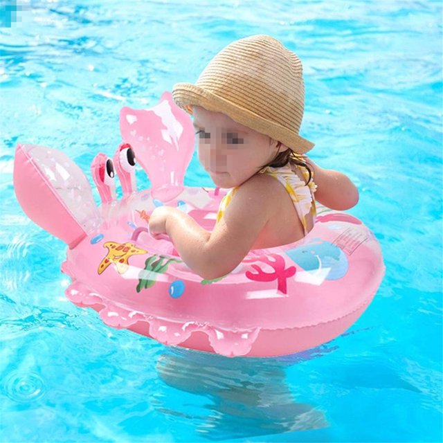 Baby Swimming Ring Floats with Safety Seat Double Handle Inflatable Infant Swim Ring for Babies Kids Swimming Float Baby Floaties for Pool Swim Training Aid Pool Floats for Toddler