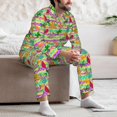 thumbnail image 7 of Naloa Multicolored Tropical Men’s Pajamas Set - Long Sleeve Button Down Sleep Shirt and Pajama Bottoms Sleepwear Set-Large, 7 of 7