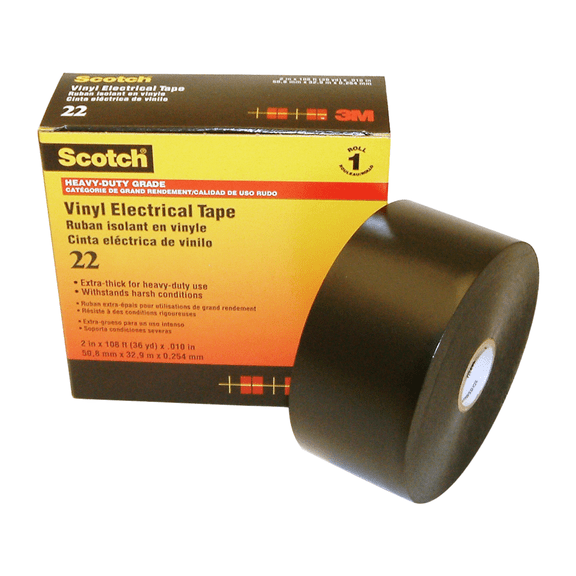 Scotch® 22 Heavy-Duty Vinyl Insulation Tapes, 36 yd x 2 in, Black