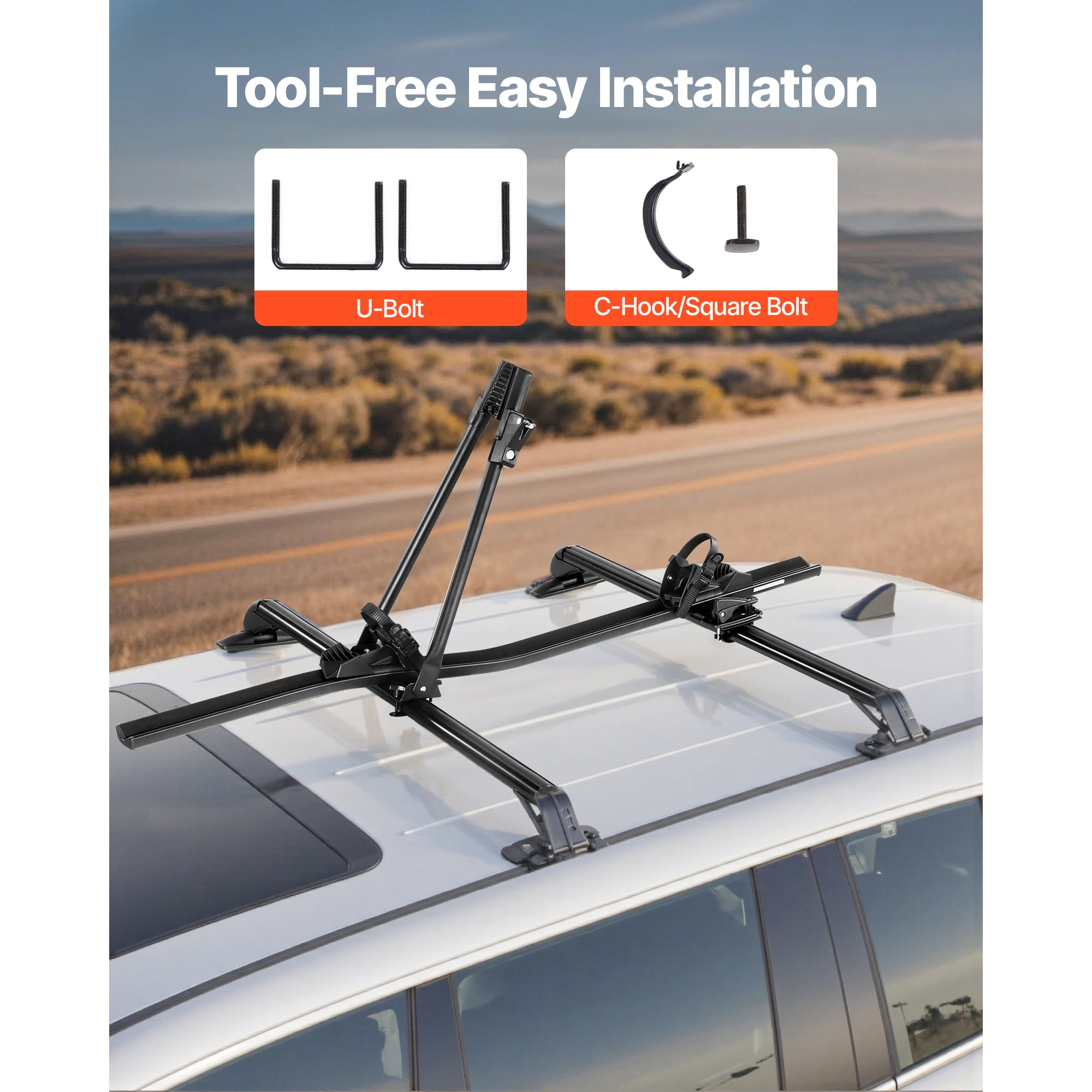 KFFKFF Roof Bike Rack, 33 lbs Load Capacity, Aluminum Upright Bicycle Carrier with Locking System for Standard Crossbars, Rooftop Bike Holder for Cars and SUVs, Black