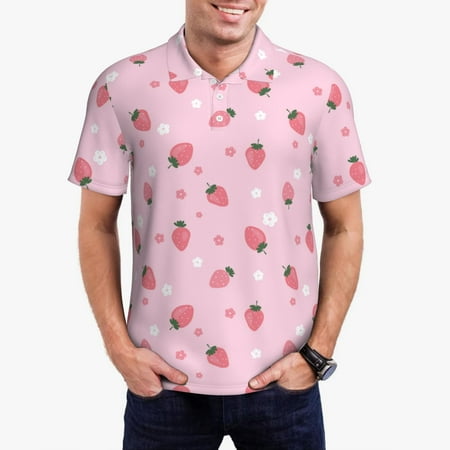 Gaeub Floral Strawberr Print Men s Polo Shirts Short Sleeve Golf Performance Shirts Stretchy Golf Shirts Casual Summer Beach Shirts-Small