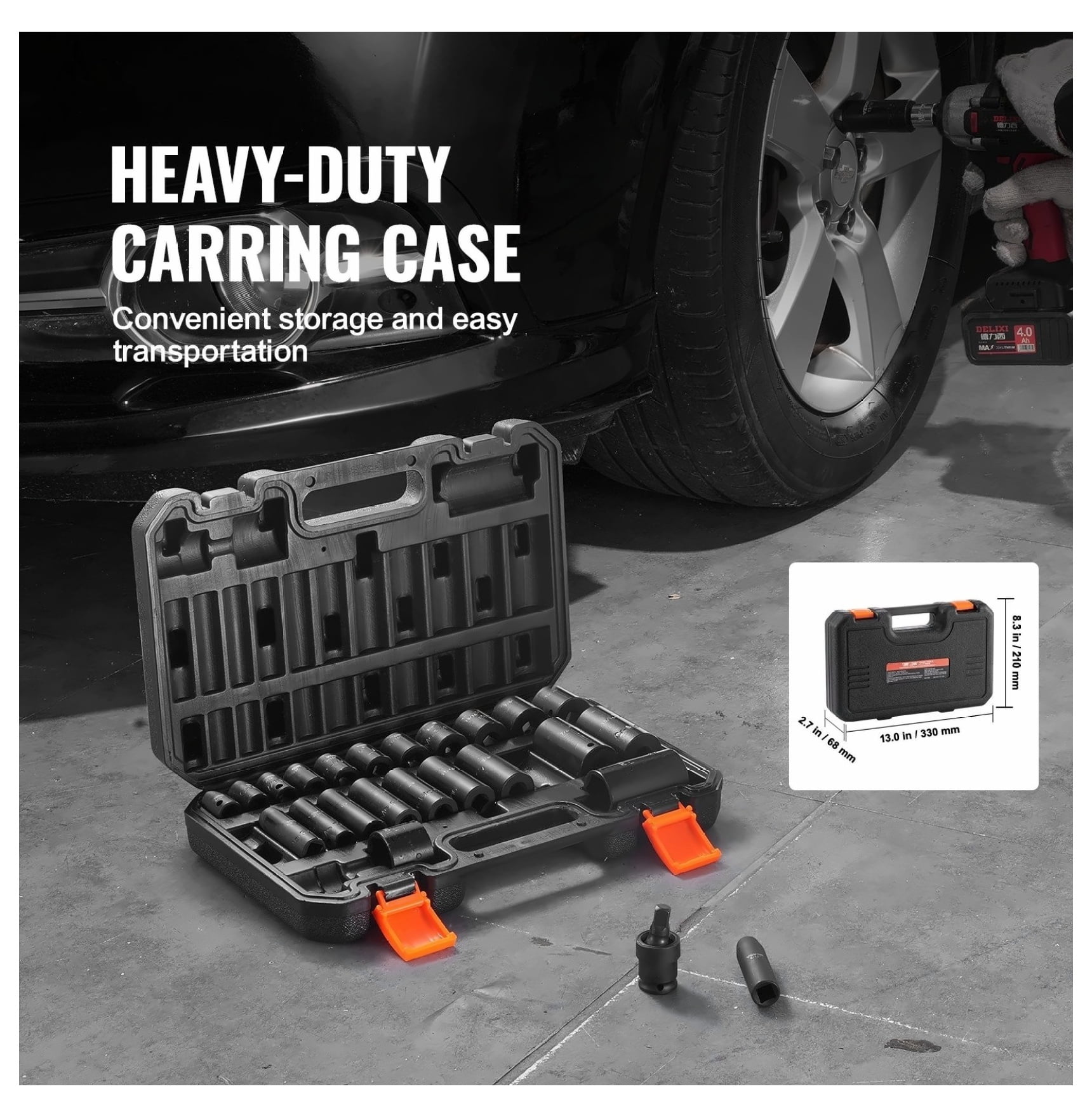 lqyy Impact Socket Set 25pcs 3/8 Inch Drive - 6-Point Bit Ratchet Tool Kit, Cr-Mo Steel, SAE Deep & Shallow Sockets, Automotive Repair Tool Set