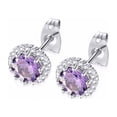 thumbnail image 2 of 10k White Gold 1/2 Ct Created Halo Round Amethyst Stud Earrings Plated, 2 of 2
