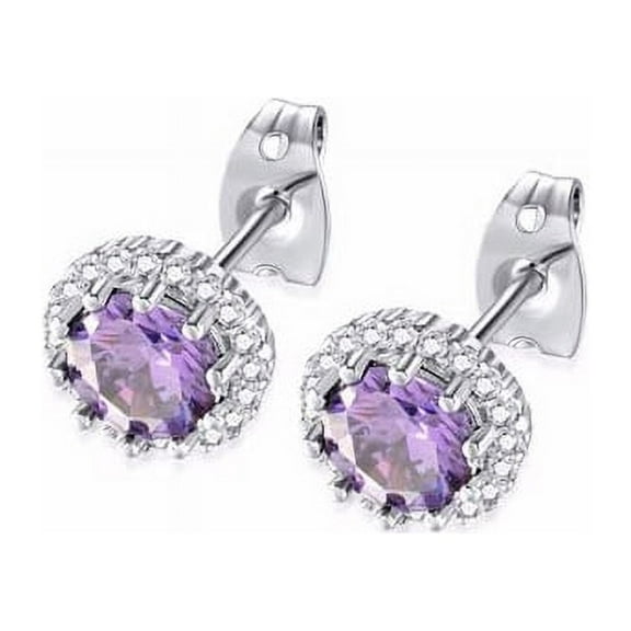 Paris Jewelry 14k White Gold 2 Ct Created Halo Round Amethyst Stud Earrings Plated