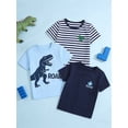 thumbnail image 2 of HILEELANG 2-7T Toddler/Little Boys Light Blue/Navy/Stripe Dinosaur ROAR 100% Cotton T-Shirt 3-Pack, Size 6, 2 of 11