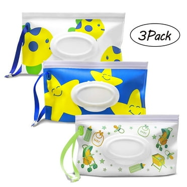 AMERTEER 3 Pack Portable Wet Wipe Pouch Reusable & Refillable Baby Wipes Dispenser, Eco Friendly and Lightweight Handy Travel Diaper Wipes Carrying Case Holder | Keeps Wet Wipes Moist