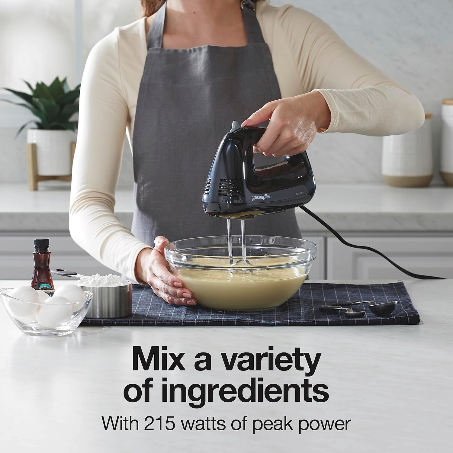 Easy Mix 5-Speed Electric Hand Mixer with Bowl Rest, Compact and Lightweight, 215 Watts of Peak Power, Black (62511)
