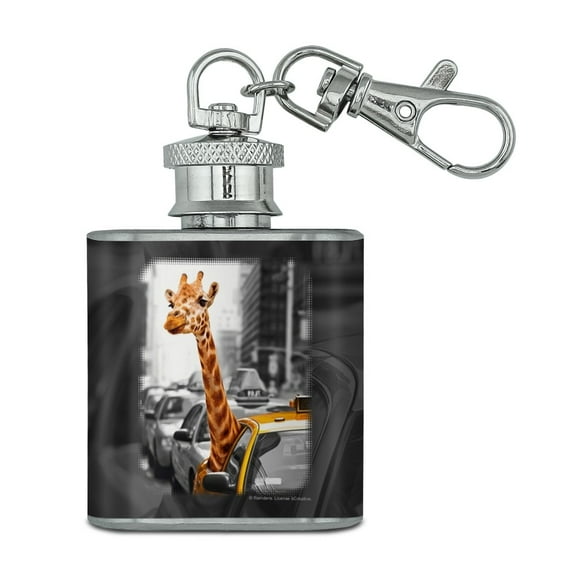 Giraffe in Taxi Stainless Steel 1oz Mini Flask Key Chain