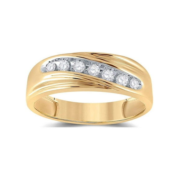FB Jewels 10k Yellow Gold Round Channel-set Diamond Mens Curved 2-tone Wedding Band 1/4 Cttw