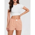thumbnail image 3 of Argulvti Women's Summer Plaid Pajama Shorts Elastane Elastic Band Wide Leg Loose Fit Lounge Shorts, 3 of 7