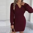 thumbnail image 6 of Lovskoo Sweater Dress for Women Trendy Casual Long Sleeve Bodycon Dress V-Neck Ladies Solid Outing Dresses Claret, 6 of 7