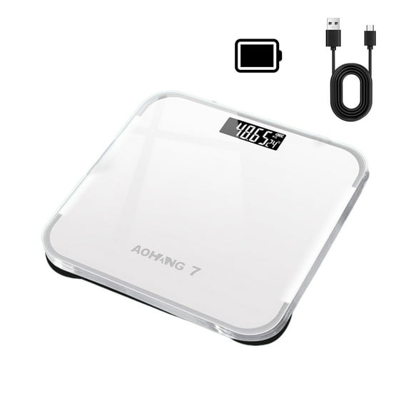 PureCasa Smart Scale for Body Weight & Fat Percentage, Durable Accurate Digital Bathroom Scale with LCD Display, Household Weight Scale Rechargeable for Fitness, 10.2"x10.2"x1", 1PC, White