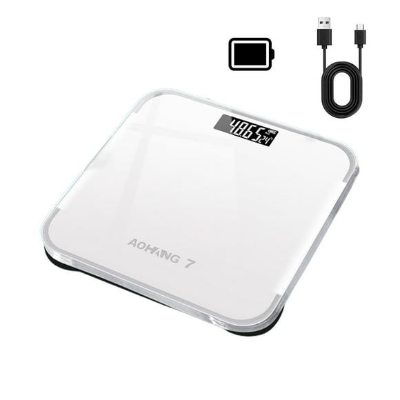 Matoen12 Smart Scale for Body Weight & Fat Percentage, Durable Accurate Digital Bathroom Scale with LCD Display, Household Weight Scale Rechargeable & Battery 2-in-1, 10.2"x10.2"x1", 1PC, White