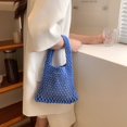 thumbnail image 4 of Cotton Thread Handbags Straw Woven Hollow Net Shopping Beach Vacation Purses, 4 of 8