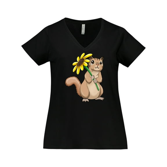Inktastic Cute Chipmunk with Sunflower Women's Plus Size V-Neck T-Shirt