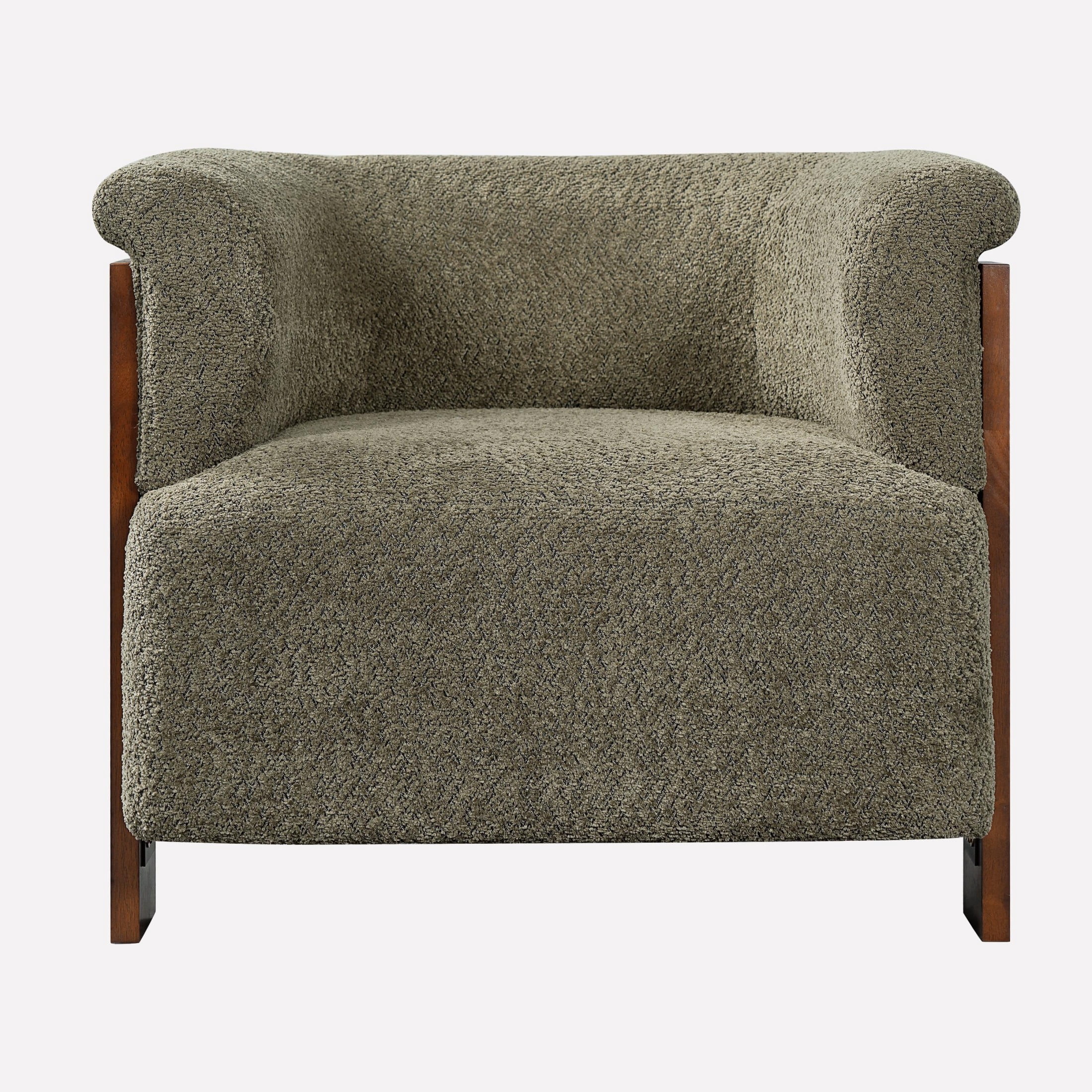 Christopher Knight Home Mid-Century Curved Upholstered Barrel Accent Chair with Wooden Legs, Green
