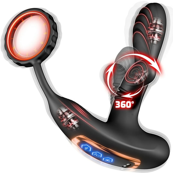 KERERO Prostate Massager Anal Vibrator for Men,Anal Toys with 10 Vibrating & 10 Rotation Settings,,360°Anal Butt Plug Vibrator with Penis Ring,Sex Toys for Men