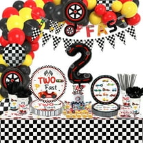 245pcs Two Fast Race Car Birthday Decorations - Racing Car Balloons, Banner, Plates, Napkins, Cups, Cake Topper, Tablecloth, for Boys Kids' Two Year Old Birthday Party, Serves 20 Guest (Two Fast Set)