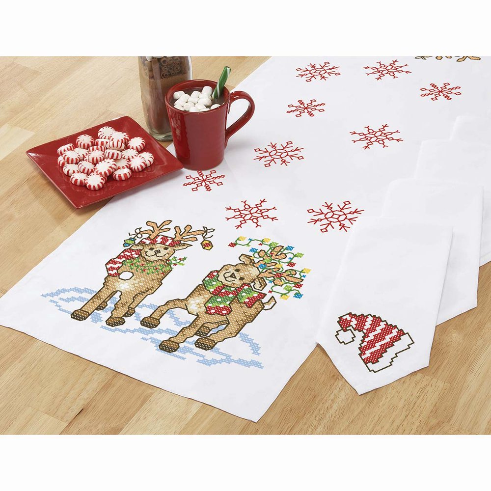 Herrschners® Reindeer Roundup Table Runner & Napkins Stamped Cross