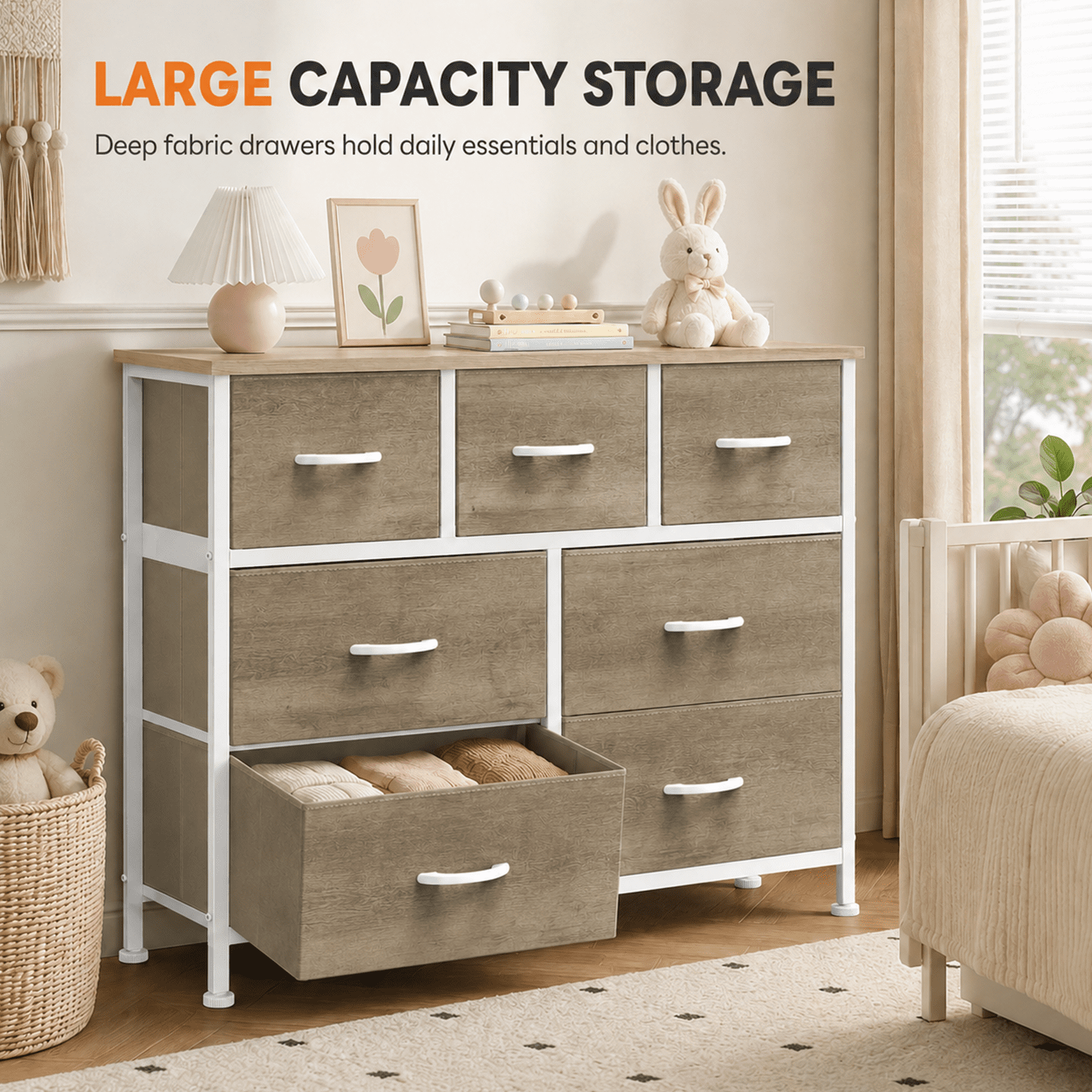 Alvantor 7/8/9-Dresser, Dresser for Bedroom Organizer Storage, Fabric Storage Tower with Sturdy Steel Frame, Wooden Top & Easy Pull Fabric Bins, Dresser for Living Room Entryway Clothes Organization