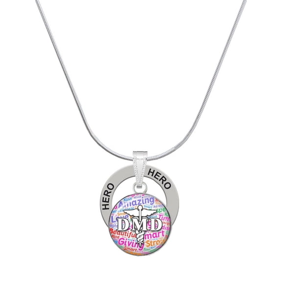 Delight Jewelry Silvertone Domed Multi Color DMD Hero Ring Charm Necklace, 18"