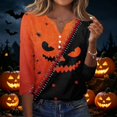 thumbnail image 2 of Trgacdwlo Women's Fall Halloween Shirt Novelty Vintage Ghost House Print Henley Womens 3/4 Sleeve Tops Novelty Funny Ghost Print Fall Pullover Tops, 2 of 6