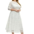 thumbnail image 6 of Plus Size Lace Dress for Women XL-4XL Wedding Guest Cocktail Boat Neck 3/4 Sleeve Floral Mesh Patchwork Midi Gown (X-Large, White), 6 of 6
