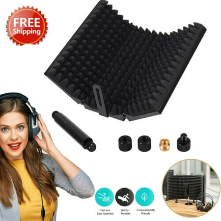 ESYNIC Microphone Isolation Shield Foldable Adjustable with 3/8 inch Mic Threaded Mount High Density Absorbing Foam