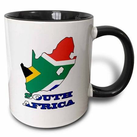 3dRose Flag of South Africa in the outline map and name South Africa. - Two Tone Black Mug,