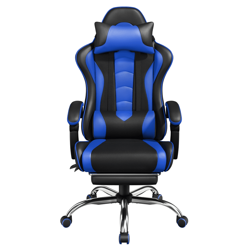 Alden Design High Back Reclining Ergonomic Gaming Chair with Slide Out Footrest, Black/Blue