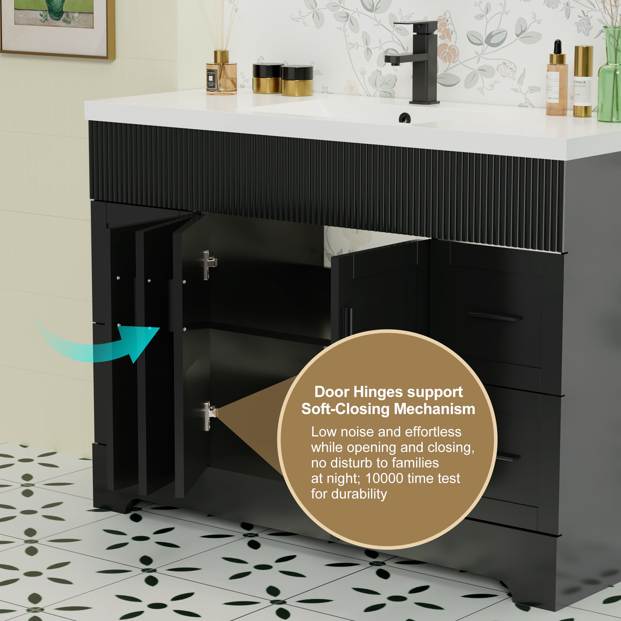 72" Freestanding Double Sink Bathroom Vanity Cabinet Base Only, Hand-Painted, Sink Not Included