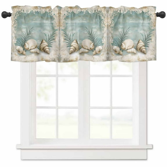 Teal Coastal Valances for Windows Farmhouse Kitchen Curtains Valances Rod Pocket Valance Curtains for Kitchen Windows Vintage Ocean Beach Shell Nautical Window Valances for Bathroom Bedroom 42"x18"