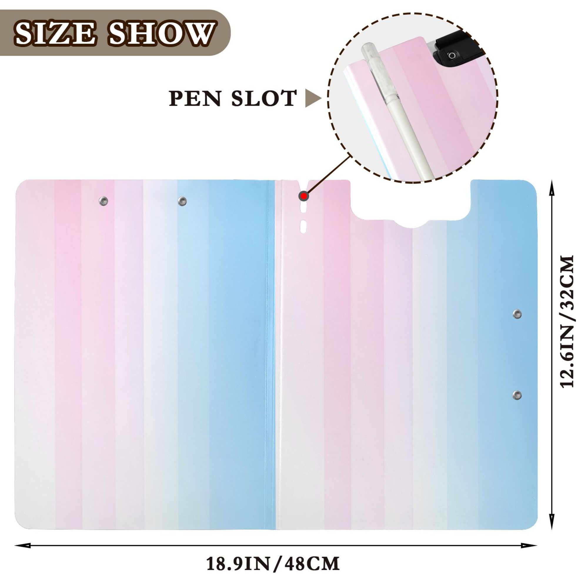FORMRS A4 Clipboard Folder with Pen Holder Horizontal Foldable School Office Binder, Light Blue Stripes